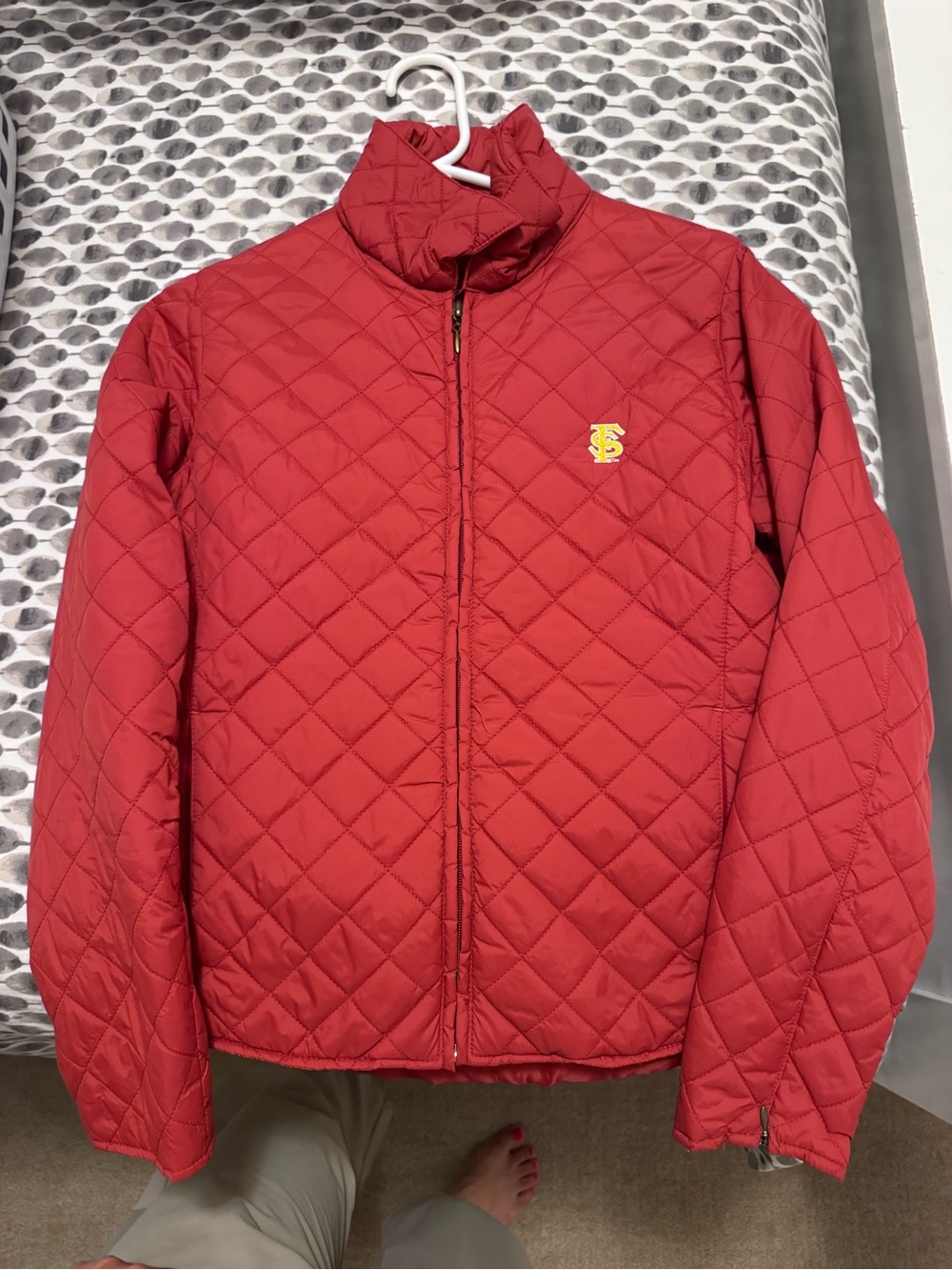 Red Quilted Women Florida State Seminoles Jacket with Embroidered Chest Logo